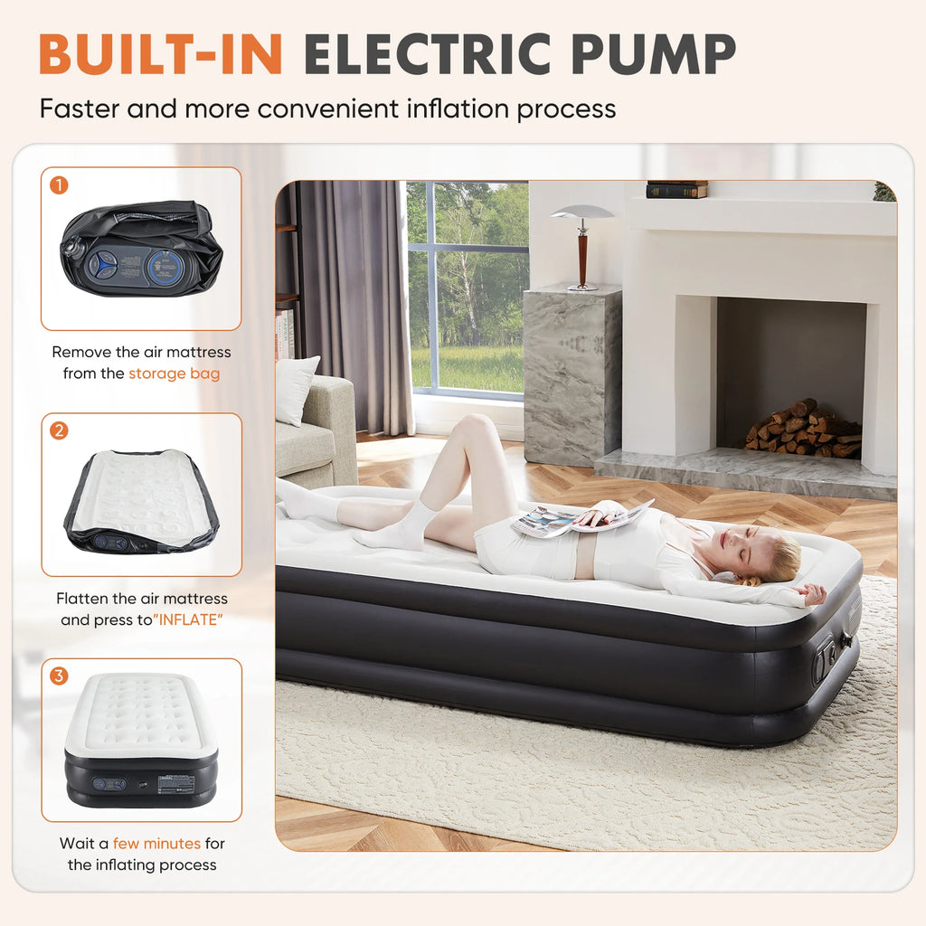JHK Queen Twin Size Air Mattress Blow Up Double Height Non-Slip Bottom Weight Capacity 660 lbs Air Bed for Bed Home or Camping
