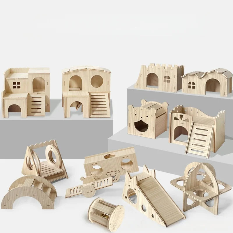 Bite resistant golden bear wooden toy swing seesaw rainbow house rainbow bridge hamster solid wood decoration home