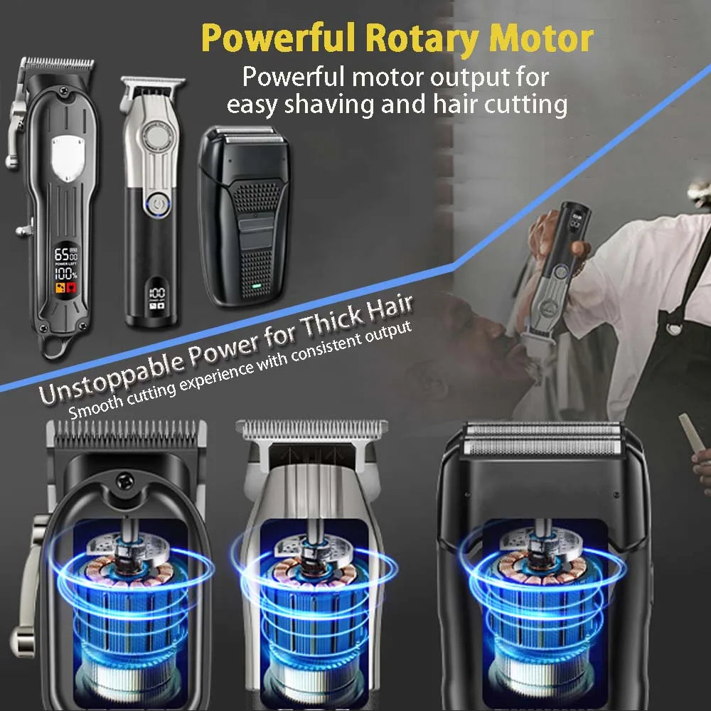 Professional Hair Clipper Set for Men, Cordless Haircut Kit with LED Display, 3-in-1/2-in-1/1pc  rechargeable Hair Clipper & T-Blade Trimmer & electric shaver, Barber Zero-Gapped Detailer, DIY Grooming Tools with Scissors, Co