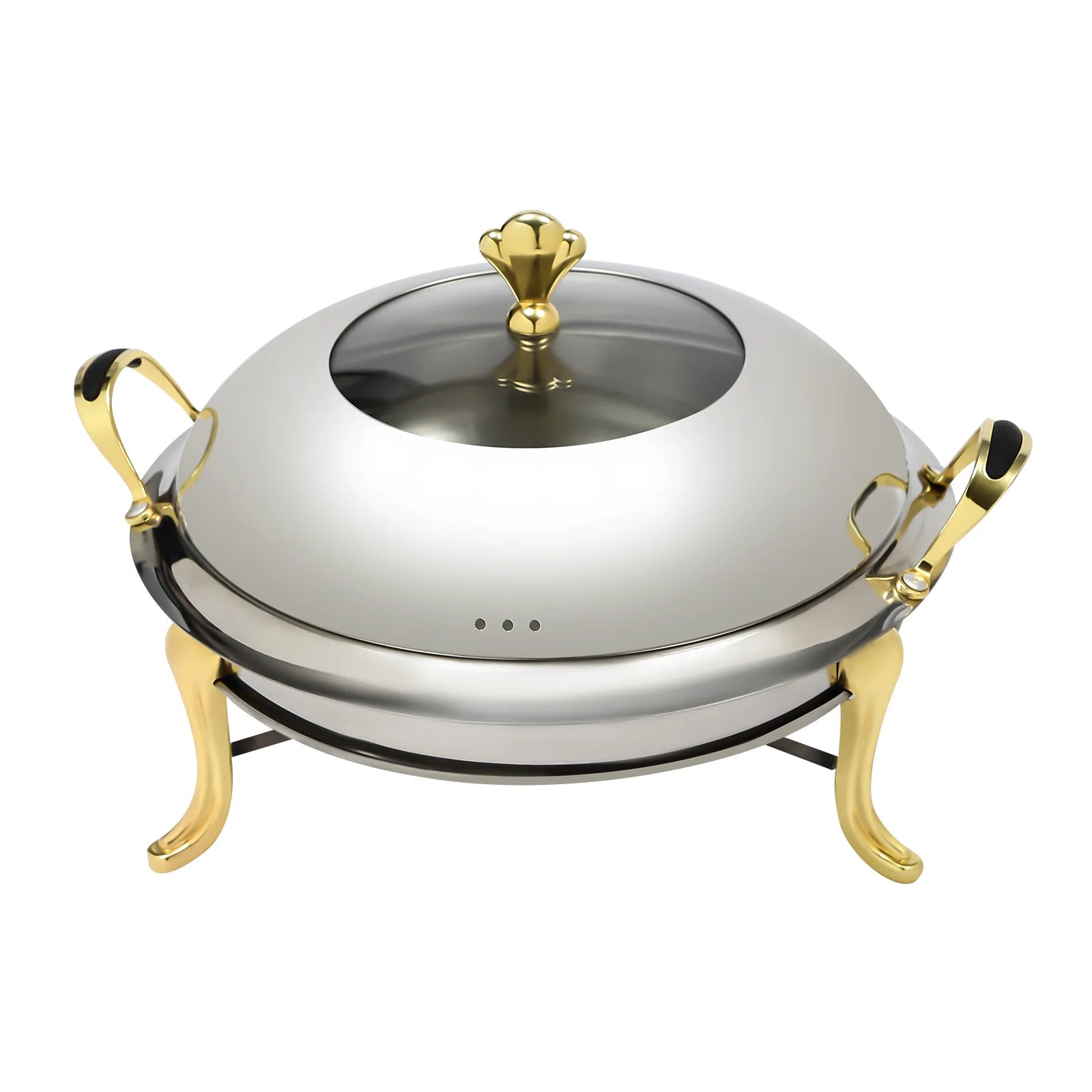 2.5L/2.64QT Round Chafing Dish Buffet Set Stainless Steel Servers Warmers with Visible Window & Fuel Holders Warming Tray for Hotels Buffets Restaurants Family Gatherings 36*36*23cm