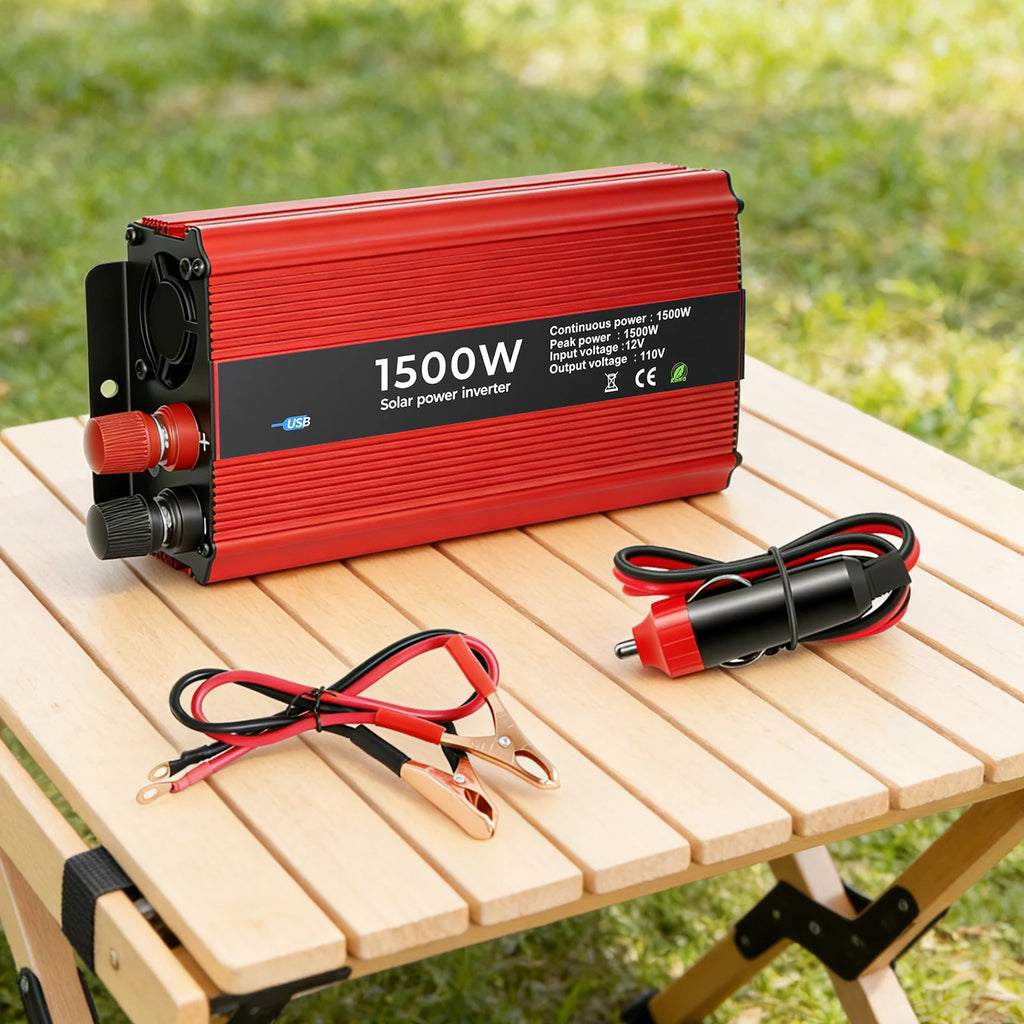 Portable Power Inverter 50Hz Nominal 1500W DC 12V to AC 110V with Dual Sockets for Car Outdoor Use Modified Sine Wave