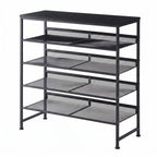 JHK 5-Tier Metal Shoe Storage Cabinet Free Standing Storage Organizer Holds 16-20 Pairs for Closet Shoe Storage Shelf with Adjustable Mesh Shelves and Wooden Top for Space Saving Cabinet Home