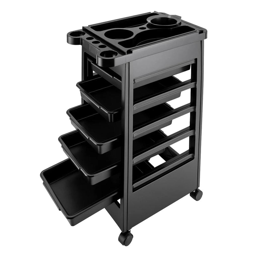 Salon Trolley Cart with Wheels and 5 Drawers, Multipurpose Beauty Cart, Hairdressing Rolling Cart for Barbershop Beauty Spa, Black