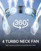 Portable Neck Fan 4 Turbo Neck Fan 4000mAh Battery Operated USB Rechargeable Personal Fan, 3 Speeds, 360° Cooling Air Fan