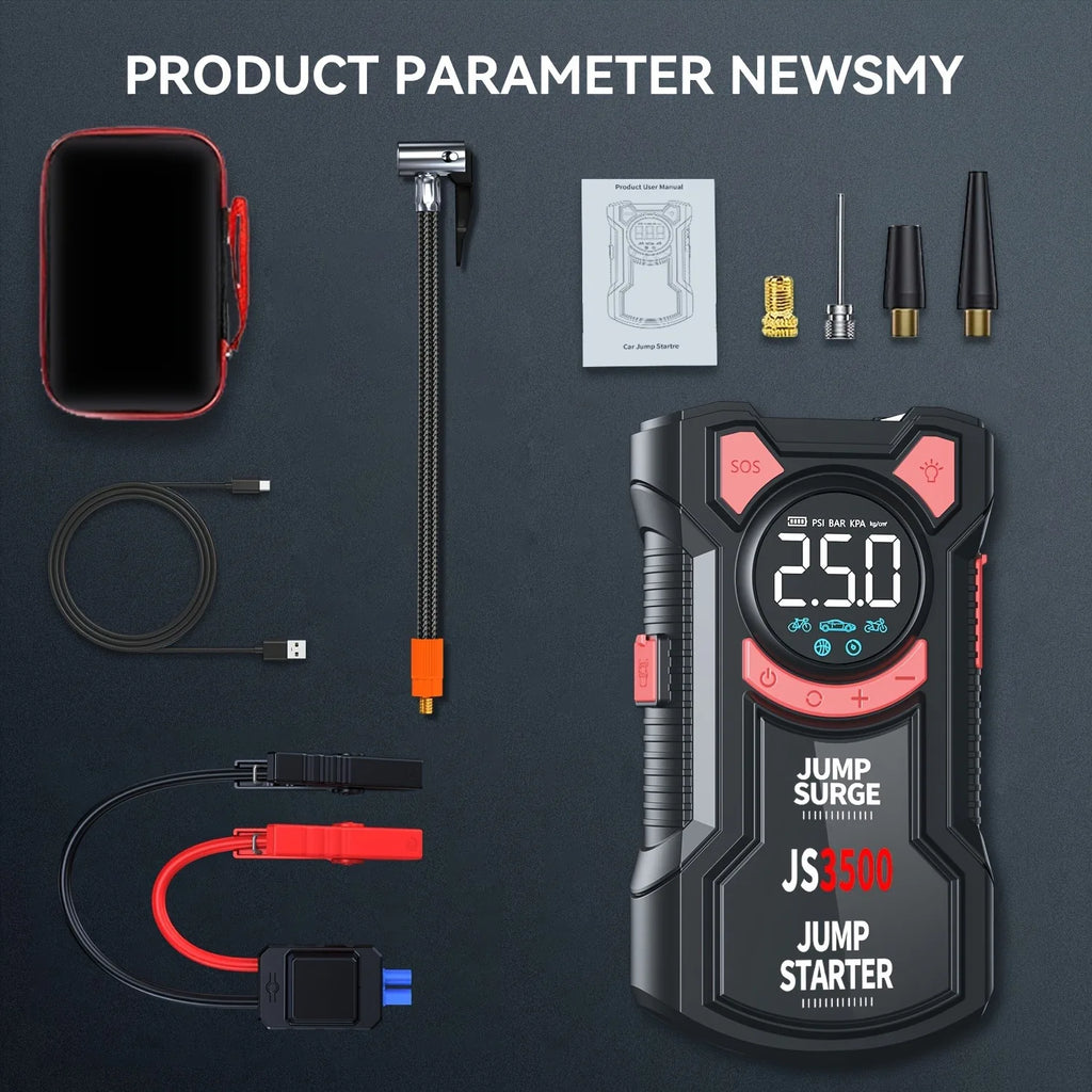 5-in-1 Jump Starter with Air Pump 3000A Peak Starter Box 150PSI Battery Pack with Digital Tire Inflator Car Battery Jump Starter