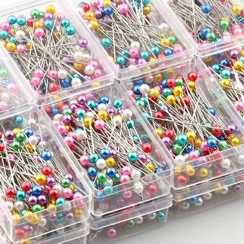 100Pcs Fashion Sewing Needles Colored Glass/Ceramics Head Bead Pin Stitch Knitting Needles Sewing Fixed DIY Safety Pin