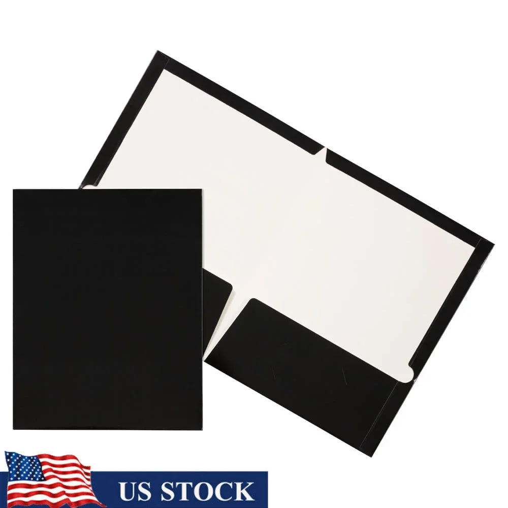 Laminated Glossy Two Pocket Folders 3 Pack Black Durable Document Organizers with Business Card Slot School Office