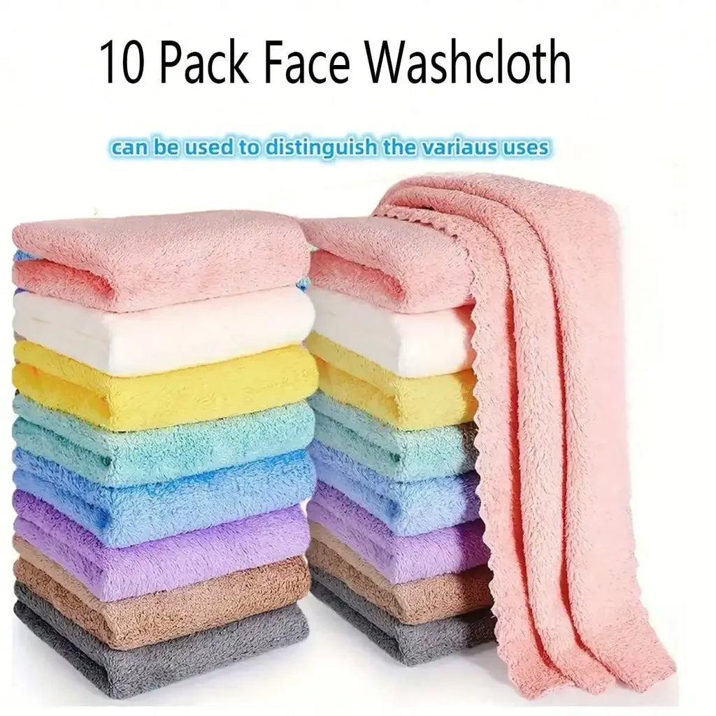 10pcs Solid Color Washcloths, Simple Plain Face Cloth, Soft Absorbent Towel Small Face Towel, Bathroom Supplies