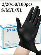 2/20/50/100pcs Black Disposable Nitrile Gloves, Latex-Free Waterproof Anti-Static Multi-Purpose Work Gloves, Powder-Free, Suitable For Kitchen, Bathroom, Home, Hair Dyeing, Beauty Salon, Painting, Craft Protection Gloves [No