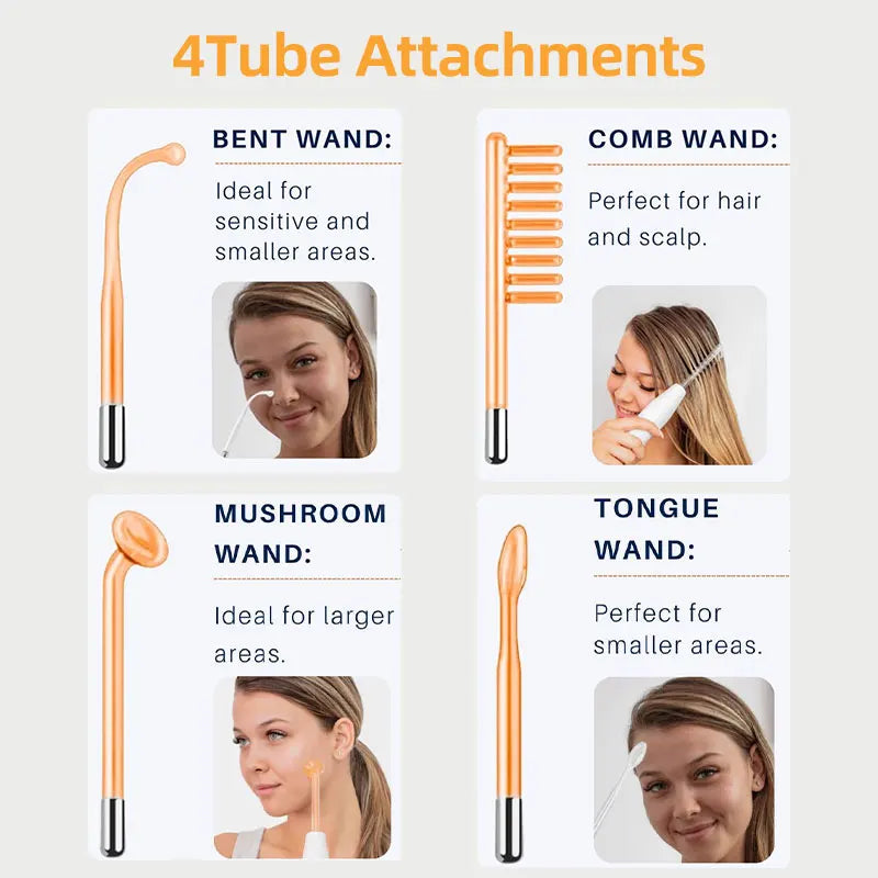 Portable high frequency device high Frequency Wand withFusion Neon-Argon Applicators Anti-AgingAnti-Acne guasha Hair Care