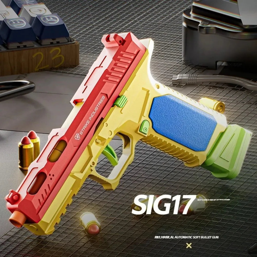 SIG17/USP Building Block Toy Gun Shell Throwing Continuous Firing Airsoft Blowback Empty Hanging Toy Pistol for Outdoor CS Game