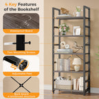 MCQ Wooden Storage Standing 5 Tiers Display Bookshelf Sturdy Structure Graduated Shelves Adjustable Feet for Living Room