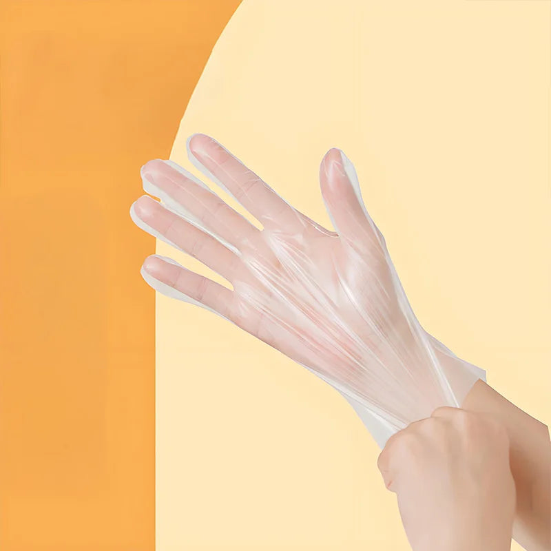 200pcs Elastic Clear Disposable PE Gloves (26.4cm) - Food-Grade Protective Gloves