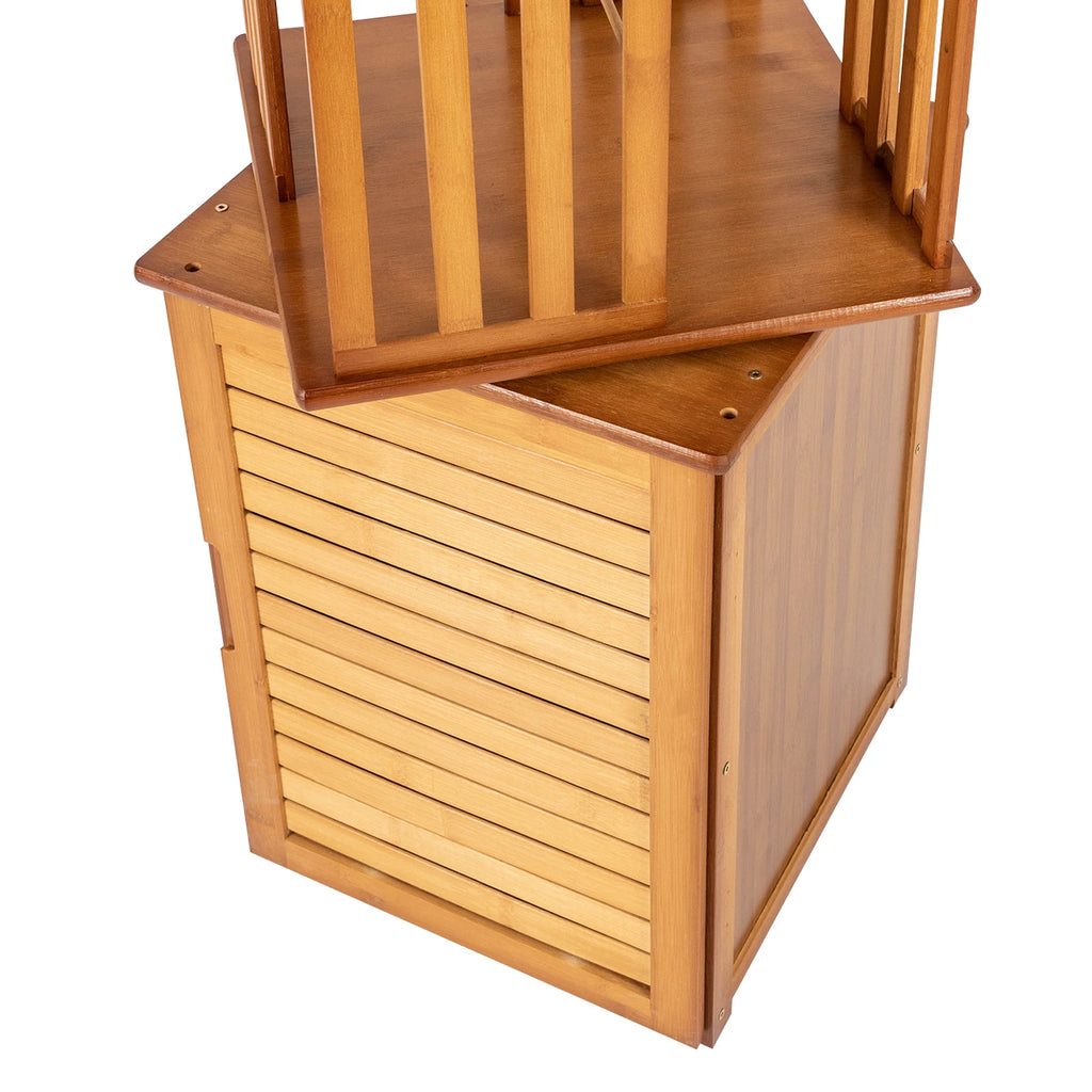 6-Tier Corner Bamboo Book Shelf Waterproof 360° Rotating Storage Display Rack Floor Standing Bookcase Shutter Door Design for Living Room Study Room Office,37*37*172cm