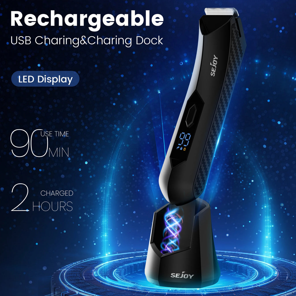 SEJOY Body Pubic Hair Trimmer for Men With Standing Recharge Dock,Balls Women Lady Shaver Hair Removal Bikini Trimmer