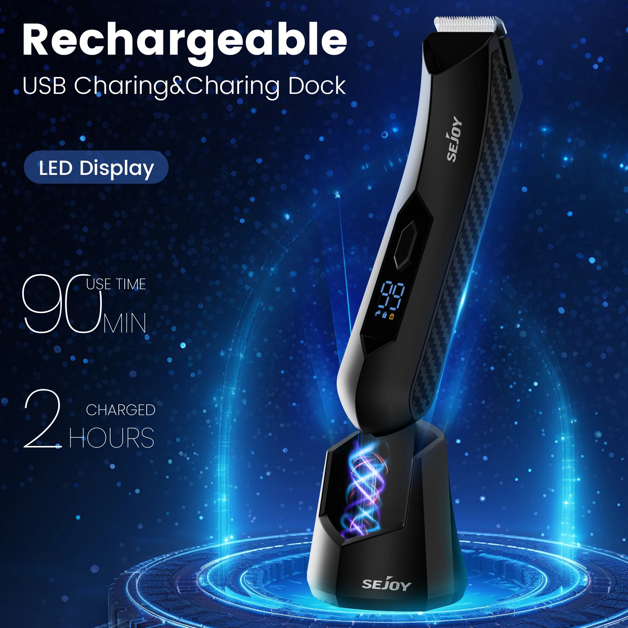 SEJOY Body Pubic Hair Trimmer for Men With Standing Recharge Dock,Balls Women Lady Shaver Hair Removal Bikini Trimmer
