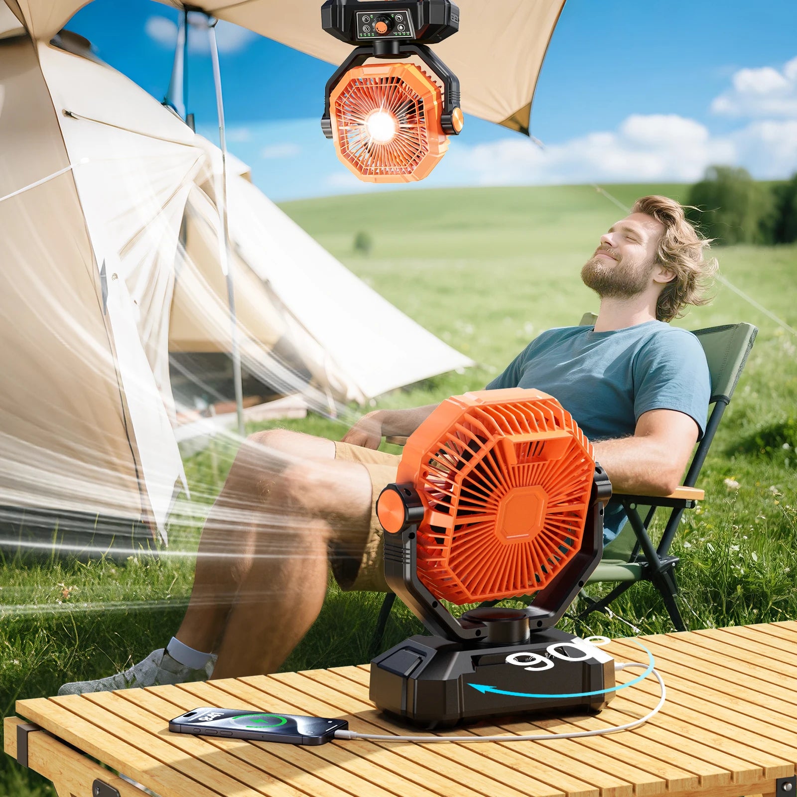 20000mAh Camping Fan with LED Lantern 8 Speed Desk Fan with Remote Portable Outdoor Fan with Hook for Tent Power Outages Jobsite
