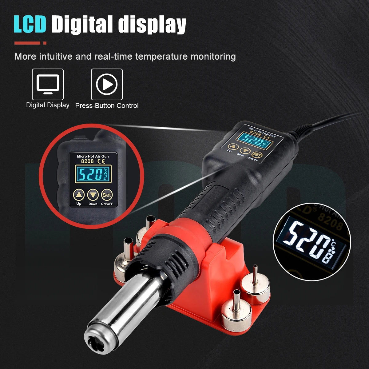 JCD 750W Micro Heat Gun Rework Soldering Air Station LCD Digital Hair Dryer 220V 110V For BGA SMD Hot Air Soldering Tools 8208