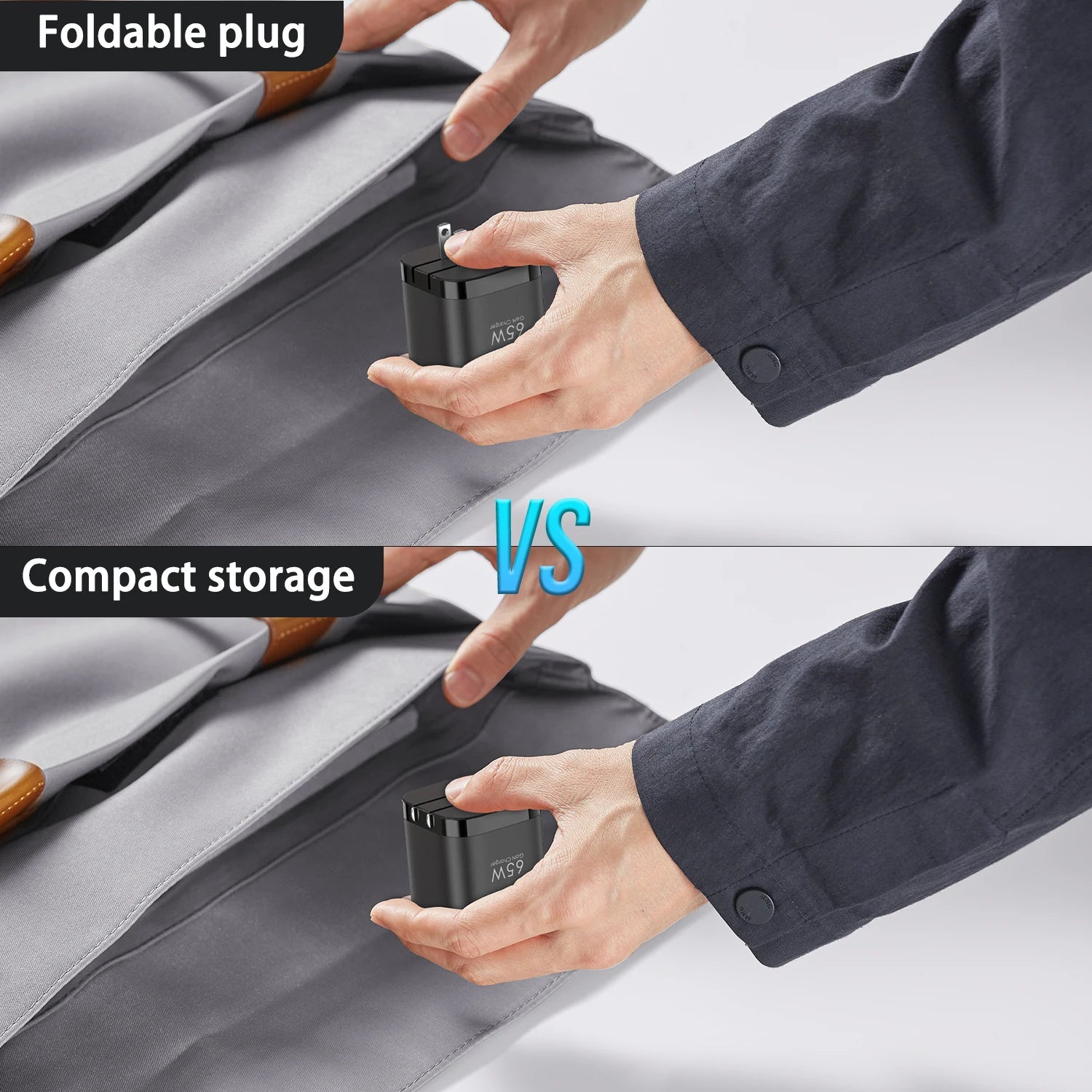 65W GaN Fast Charger with Retractable Cable, Foldable Plug, Quick Charging Block, for iPhone , Samsung , iPad, Android Phones