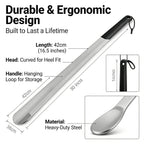 Long Handle Shoe Horn Set of 2, 13 & 16 Inch, High Quality Metal with Ergonomic Handle, Makes Putting on Shoes Effortless