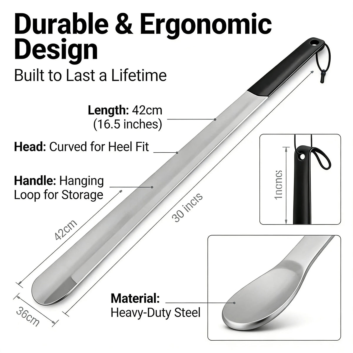 Long Handle Shoe Horn Set of 2, 13 & 16 Inch, High Quality Metal with Ergonomic Handle, Makes Putting on Shoes Effortless