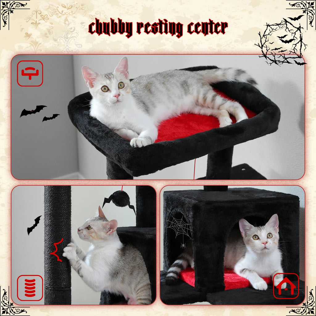Cat Tree for Indoor Cats 5-Level Cat Tower for Large Cats with Large Hammock Sisal Covered Scratching Posts Cozy Condo Top Perch