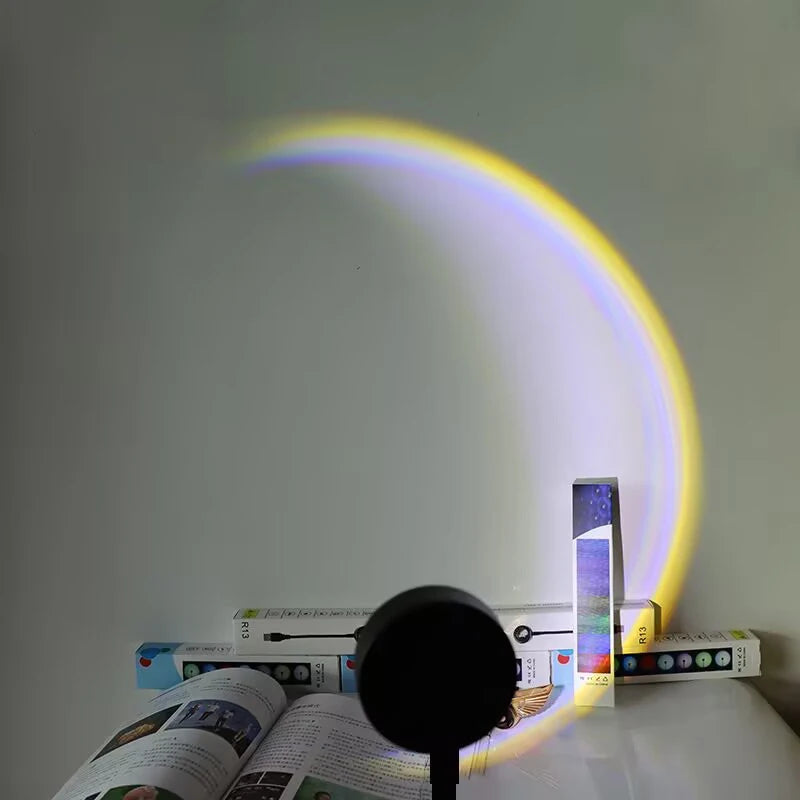 USB Sunset Projection Lamp Rainbow Atmosphere Night Light Sunset Light for Photography Selfie Coffee Store Live Wall Decoration
