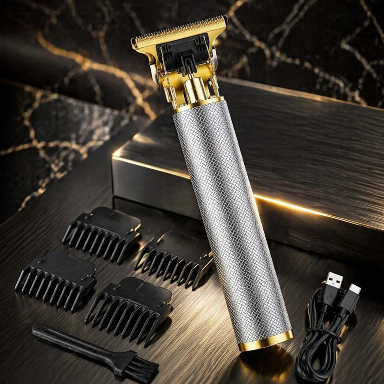 Professional Cordless Hair Clipper Set with LCD Display, USB Rechargeable Hair Trimmer Kit Grooming Kit for Home and Salon Use