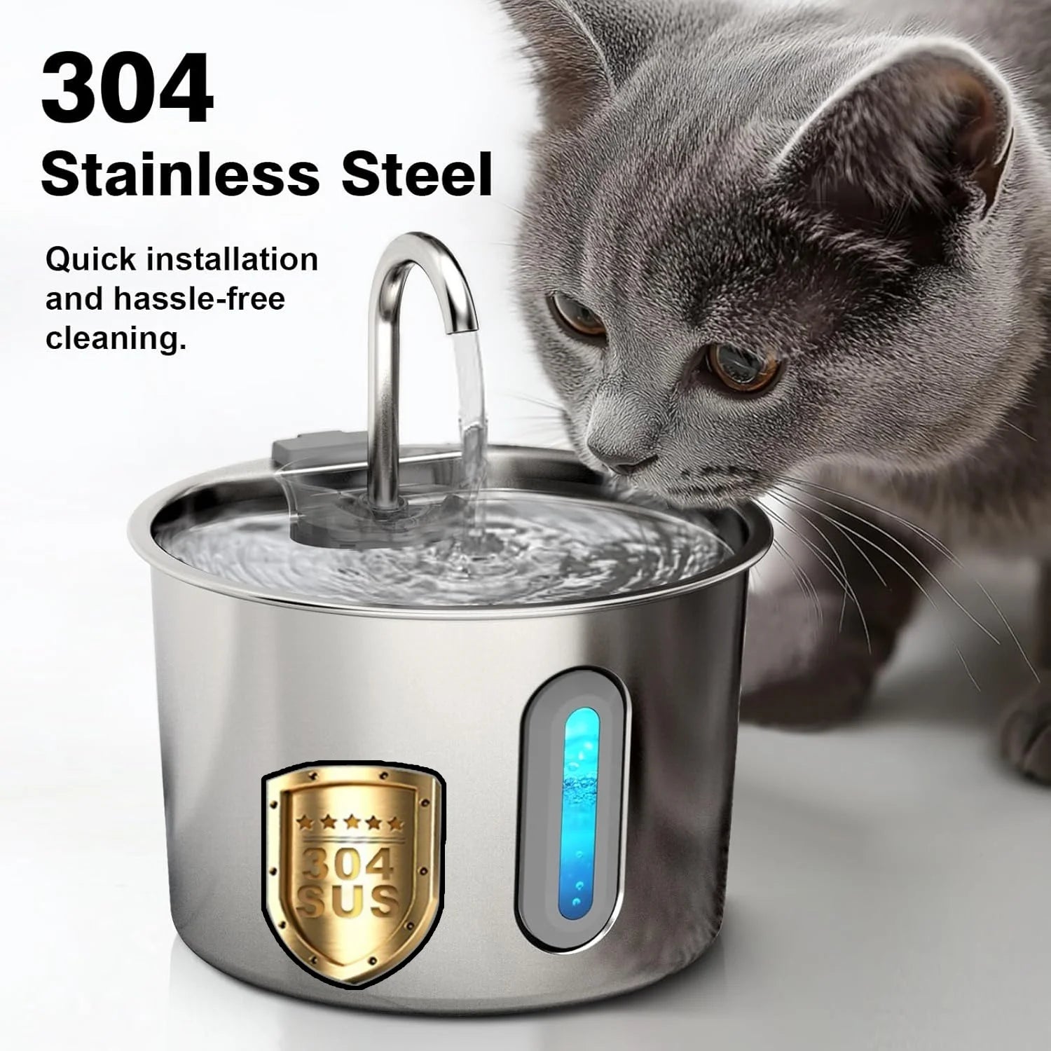 Cat Water Fountain, 75oz Stainless Steel Automatic Water Fountain with Filters Silent Pump for Cat Drinking, Pet Water Supplies