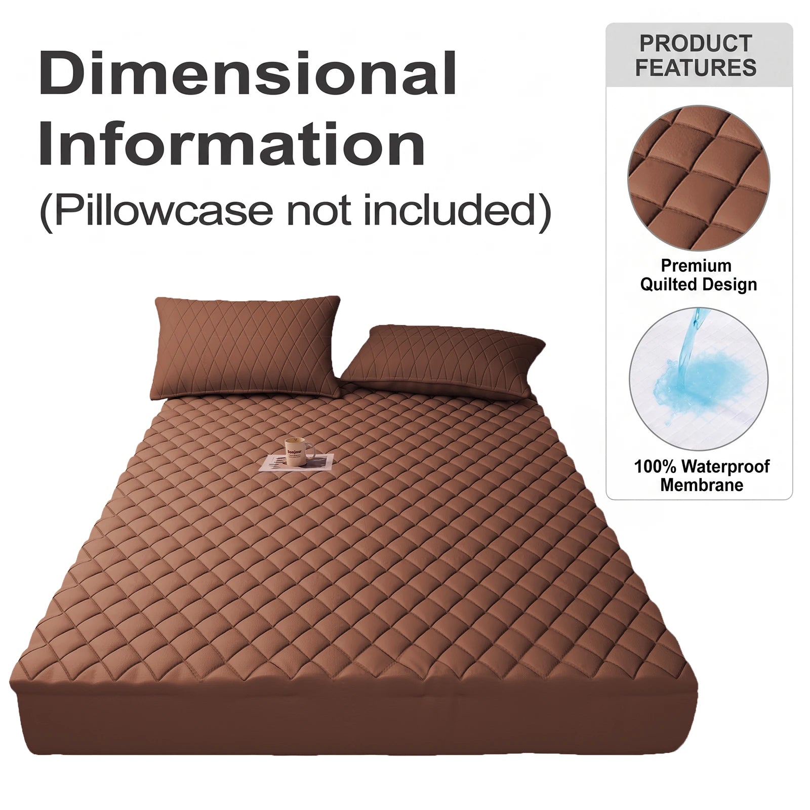 1Pc Waterproof Mattress Protector, thickened skin-friendly quilted bed cover with deep pocket, breathable bedroom bedding