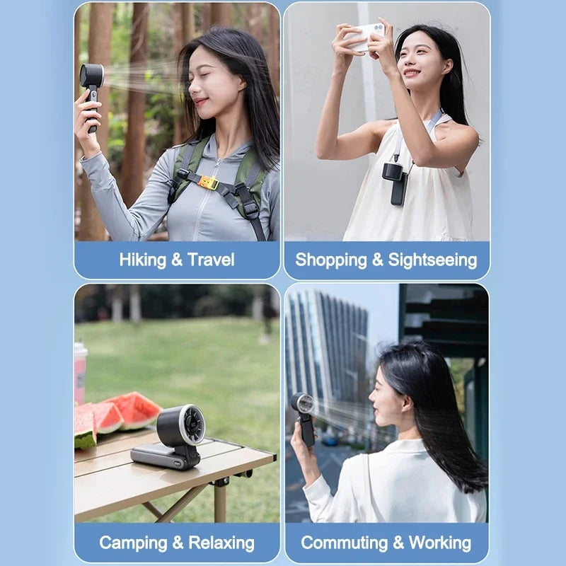 3600mAh Foldable Hand Fan Mini Handheld Turbo Fan Portable USB Rechargeable Desktop Folding Hanging Fan for Outdoor Camping
