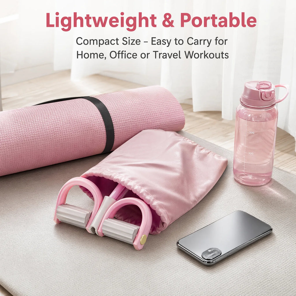 Pink 6-Tube Foot Pedal Resistance Band Space-Saving Figure Sculpting Tool Portable Home Fitness for Ab Core Back Shaping