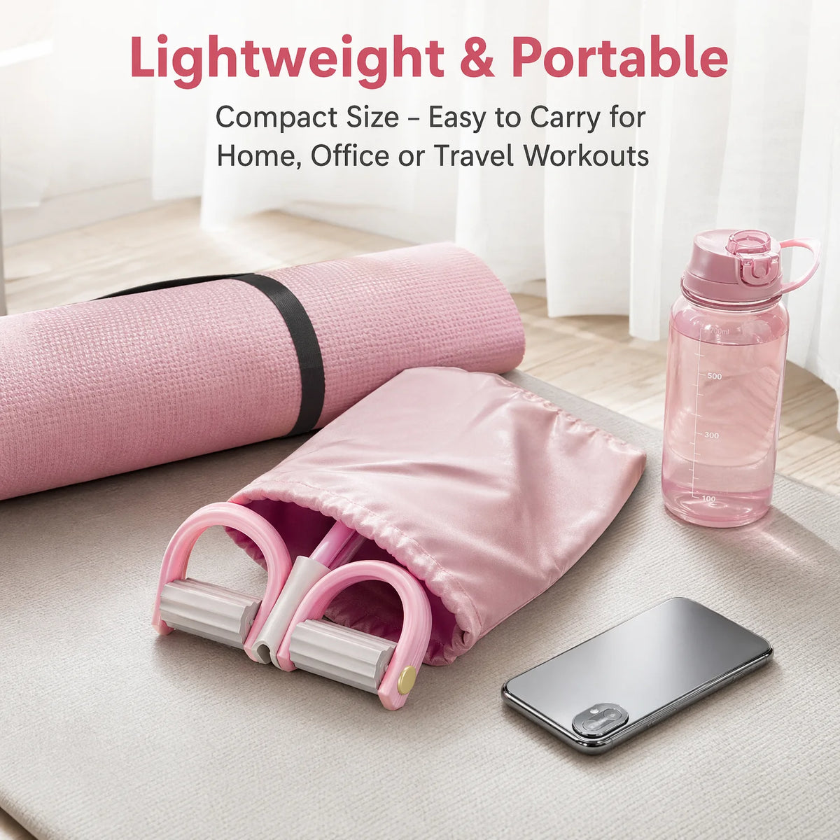 Pink 6-Tube Foot Pedal Resistance Band Space-Saving Figure Sculpting Tool Portable Home Fitness for Ab Core Back Shaping