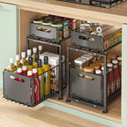 2 Tier Slide Out Cabinet Organizer Heavy Duty, Under Sink Storage Shelf for Kitchen Bathroom, Adjustable Metal Shelf 1/2 Pack