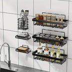 6 Pack Shower Caddy Shelf Organizer Rack, Self Adhesive Black Bathroom Shelves Basket, Bathroom Accessory Decor Set, No Drilling
