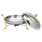 Round Gold Chafing Dish for Buffet 2.64QT Stainless Steel Food Warmer w/ Lid & Handle, Buffet Warmer Chafers  for Parties, Weddings, Catering