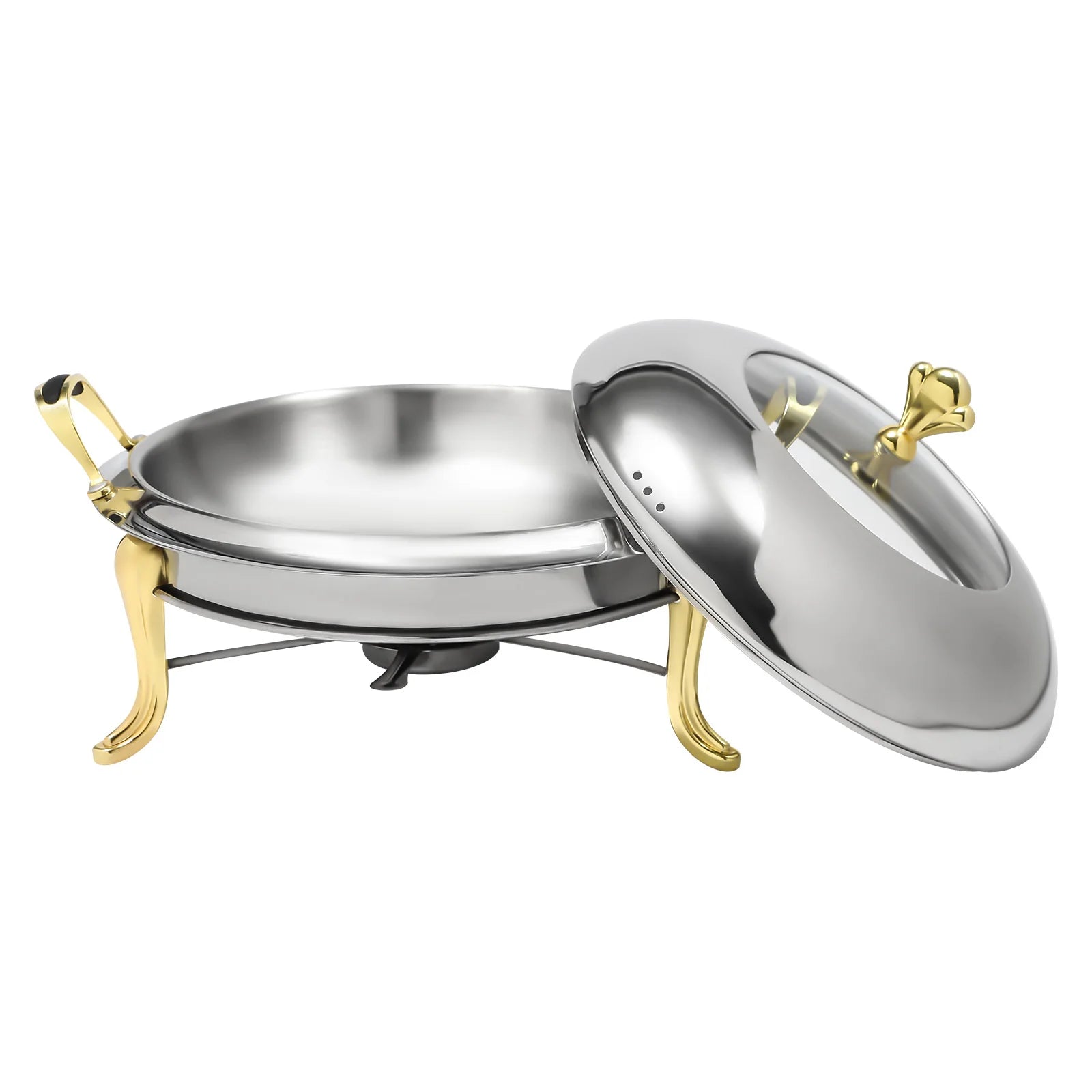 Round Gold Chafing Dish for Buffet 2.64QT Stainless Steel Food Warmer w/ Lid & Handle, Buffet Warmer Chafers  for Parties, Weddings, Catering