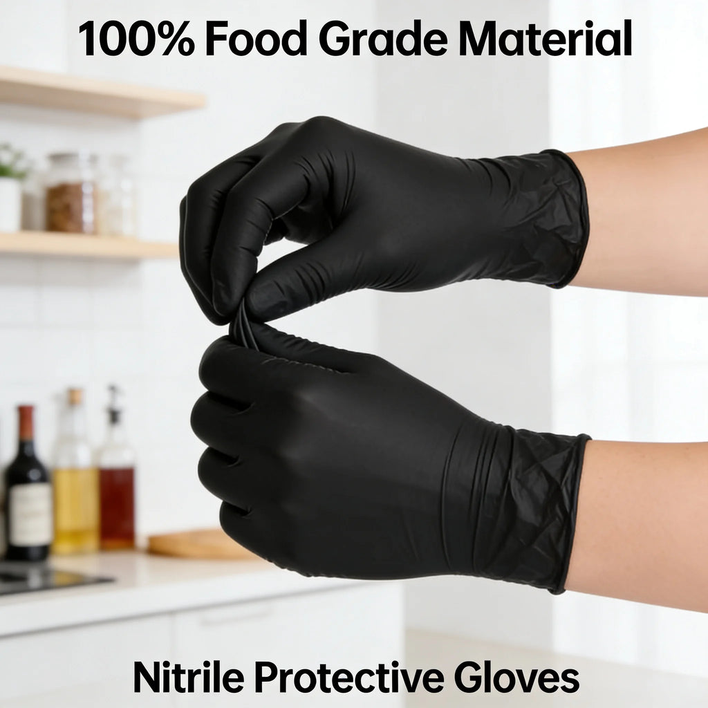 100 PCS Black Nitrile Gloves Thickened Disposable Gloves for Cleaning Hairdressing  Waterproof Dishwashing Tattoo Gloves
