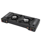 2 Burners Portable Camping Stove, 2.5KW Auto Ignition Butane/LPG Gas Stove w/Baking Tray+Carrying Case for RV Outdoor Picnic BBQ