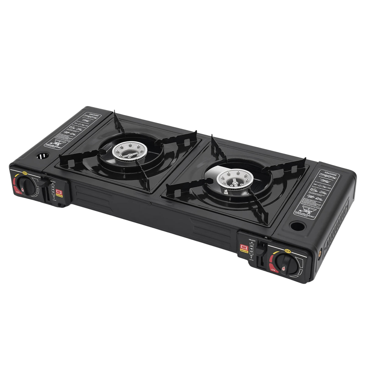 2 Burners Portable Camping Stove, 2.5KW Auto Ignition Butane/LPG Gas Stove w/Baking Tray+Carrying Case for RV Outdoor Picnic BBQ