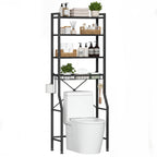 JHK 4-Tier Freestanding Bathroom Organizer Shelf Over Toilets with Adjustable Storage Rack Shelf and Basket Space Saver Above Toilet Storage Cabinet with 3 Hooks for Rooms
