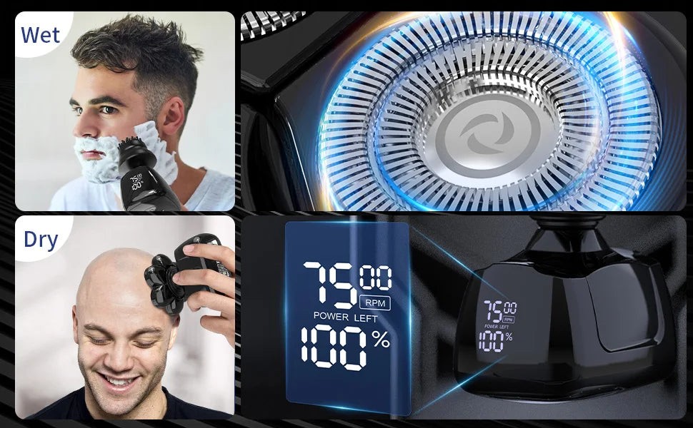 SEJOY Electric Shaver for Men 7D Magnetic Floating Wet/Dry Head Razor Hair Trimmer USB Rechargeable LED Display Beard Trimmers