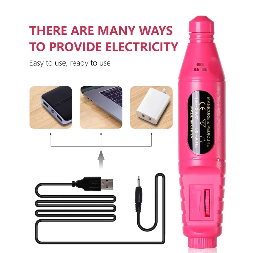 6 In 1 Electric Nail Drill Set Portable Nail Grooming Tool Includes Drill Bits Power Cord Suitable for Nail Filing and Buffing