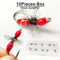 10Pcs-Dry Flies Artificial Bait Fly Fishing Flies Red Griffith Ant Nymph Bait for Trout/carp Fishing Artificial (with Flies Box)