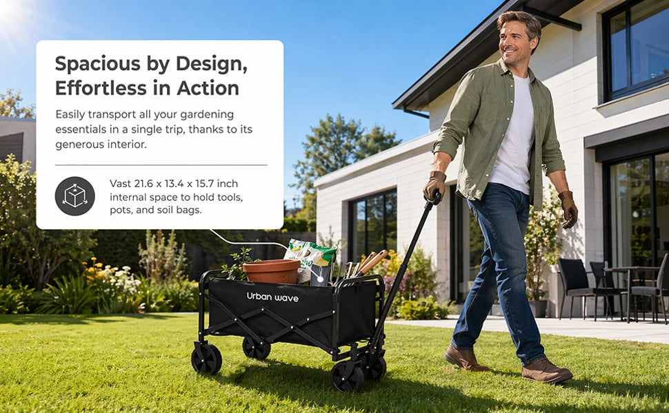 Collapsible Wagon with Wheels, 220 lbs Wagons CartsFoldable Wagon Cart with Flexible Handle, LightweightPortable Folding Utility Grocery Shopping Cart for GrocerySports Garden Camping