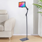 Tablet Floor Stand, 360° Swivel Adjustable Height & Angle, Heavy Duty Carbon Steel, Non-Slip Base, Portable & Foldable, Universal Holder for 12-18cm Phones & Tablets, for Home Office Kitchen Gym Bedroom, Easy Assembly