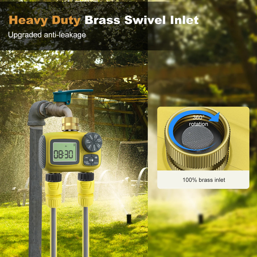 Insoma Dual Outlets Water Timer Home Garden Automatic Watering Irrigation System with Brass Inlet for Outdoor