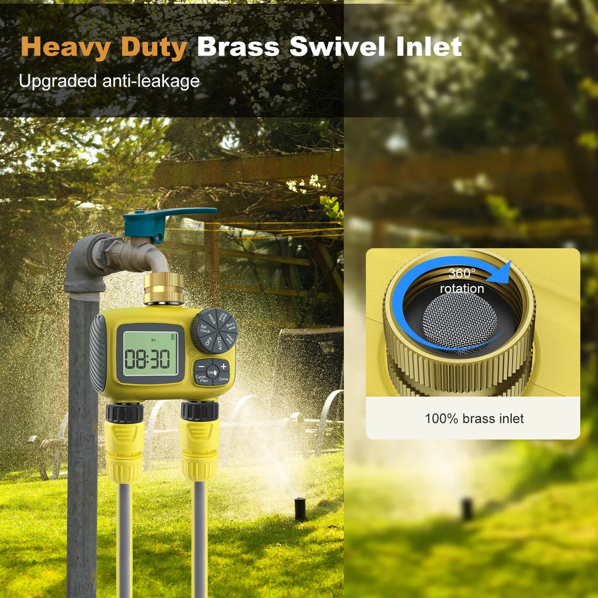 Insoma Dual Outlets Water Timer Home Garden Automatic Watering Irrigation System with Brass Inlet for Outdoor
