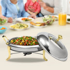 Round Gold Chafing Dish for Buffet 2.64QT Stainless Steel Food Warmer w/ Lid & Handle, Buffet Warmer Chafers  for Parties, Weddings, Catering