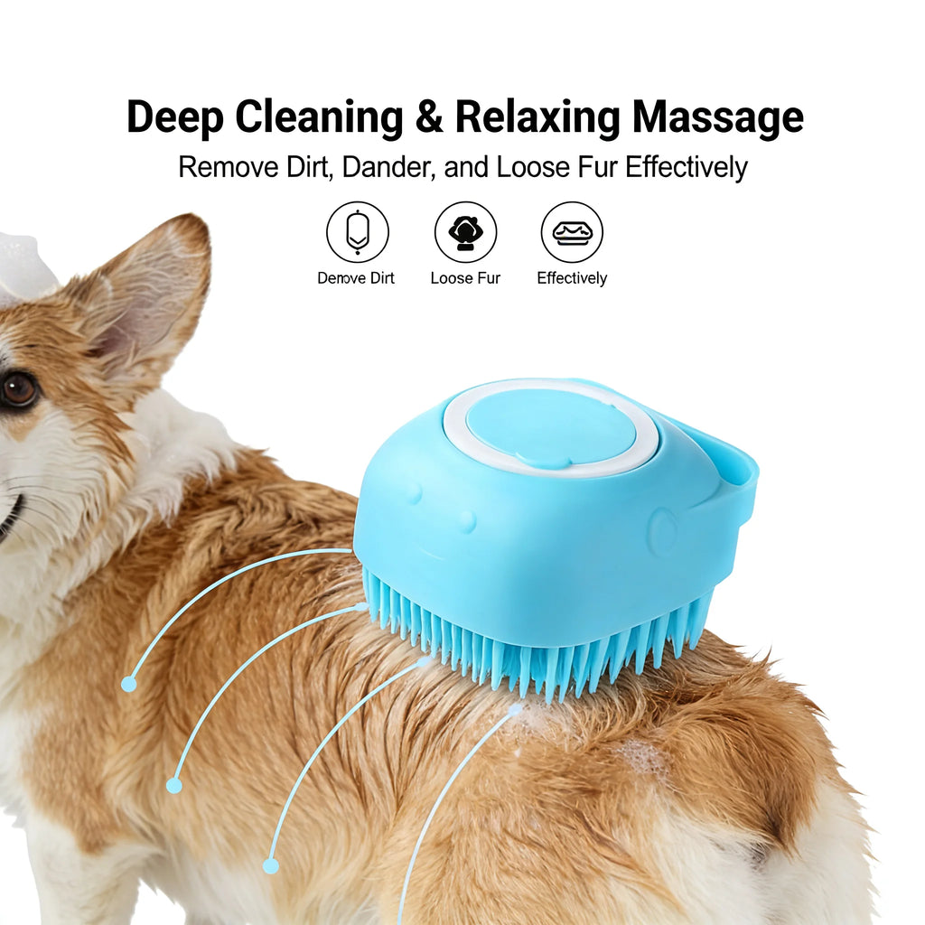 2-In-1 Pet Bath & Massage Brush With Shampoo Storage Silicone Dog Cat Grooming Tool For Puppy Kitten Sensitive Skin
